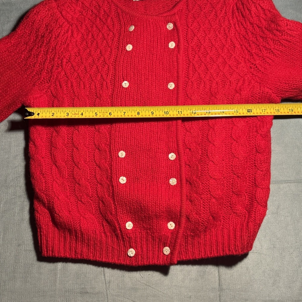 Robert Scott Red Shetland Wool Cable Knit Double Breasted Cardigan Sweater 34 - Picture 6 of 9
